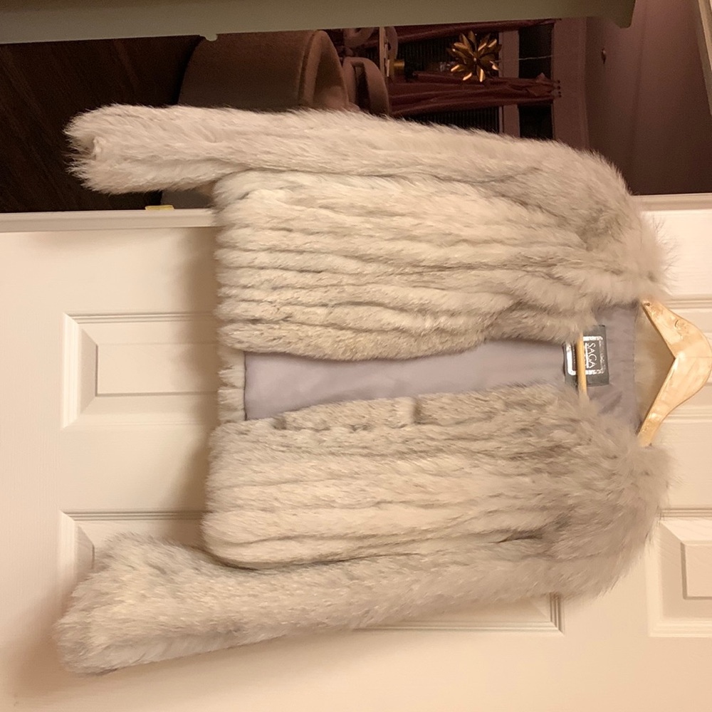 Blue fox fur jacket coat.